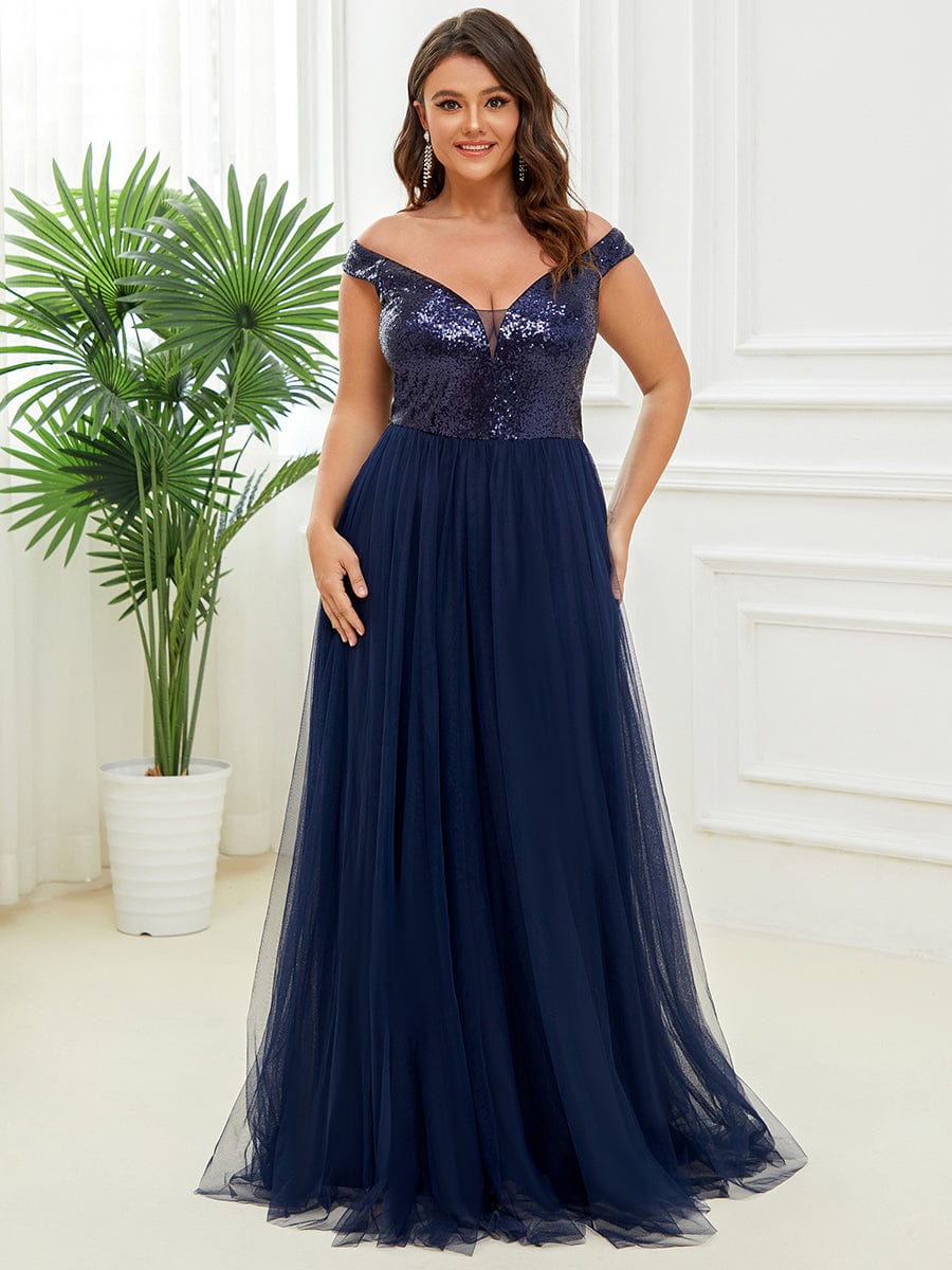 Stunning Plus Size Sequin Sleeveless Evening Gown