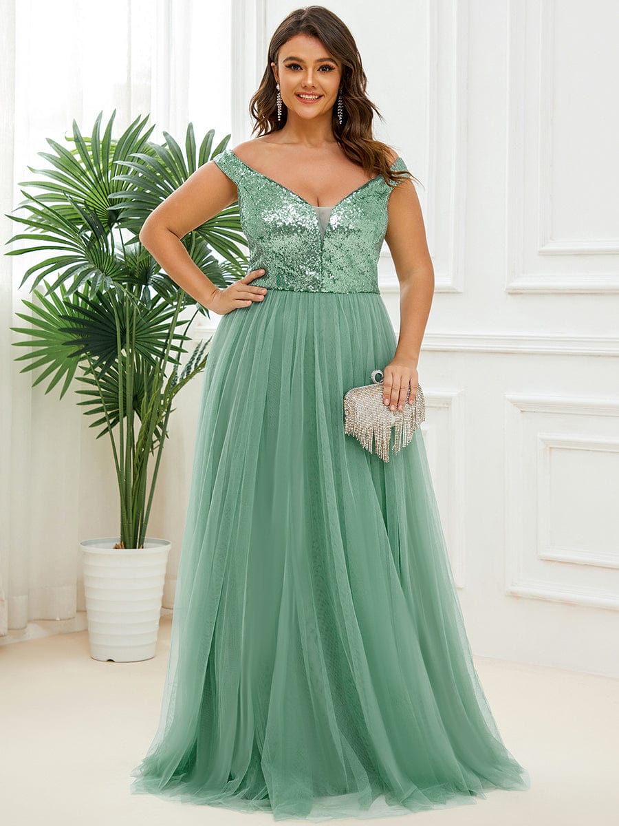 Stunning Plus Size Sequin Sleeveless Evening Gown
