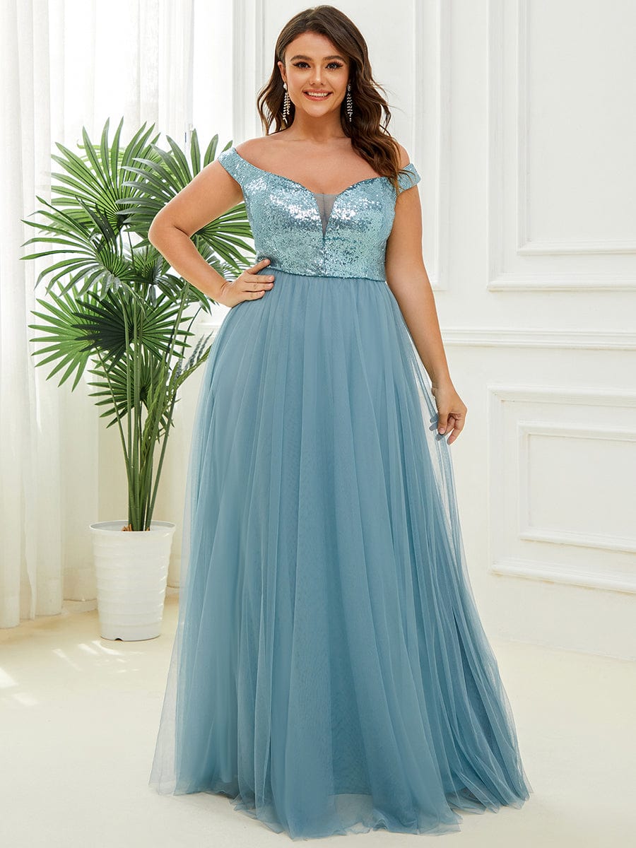 Stunning Plus Size Sequin Sleeveless Evening Gown
