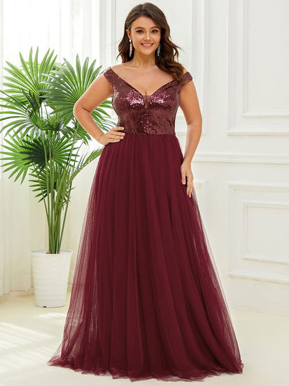 Stunning Plus Size Sequin Sleeveless Evening Gown