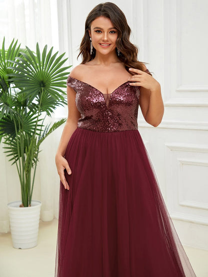 Stunning Plus Size Sequin Sleeveless Evening Gown
