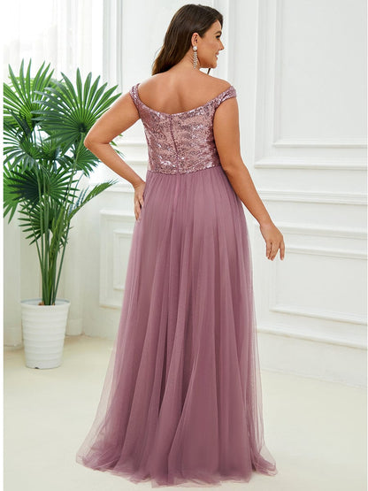 Stunning Plus Size Sequin Sleeveless Evening Gown