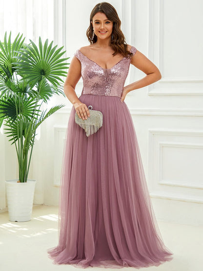 Stunning Plus Size Sequin Sleeveless Evening Gown