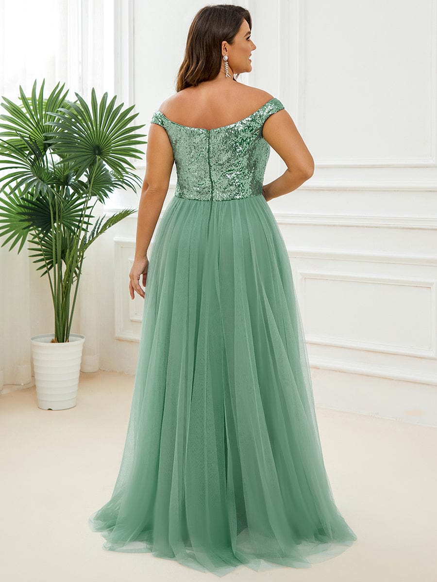 Stunning Plus Size Sequin Sleeveless Evening Gown