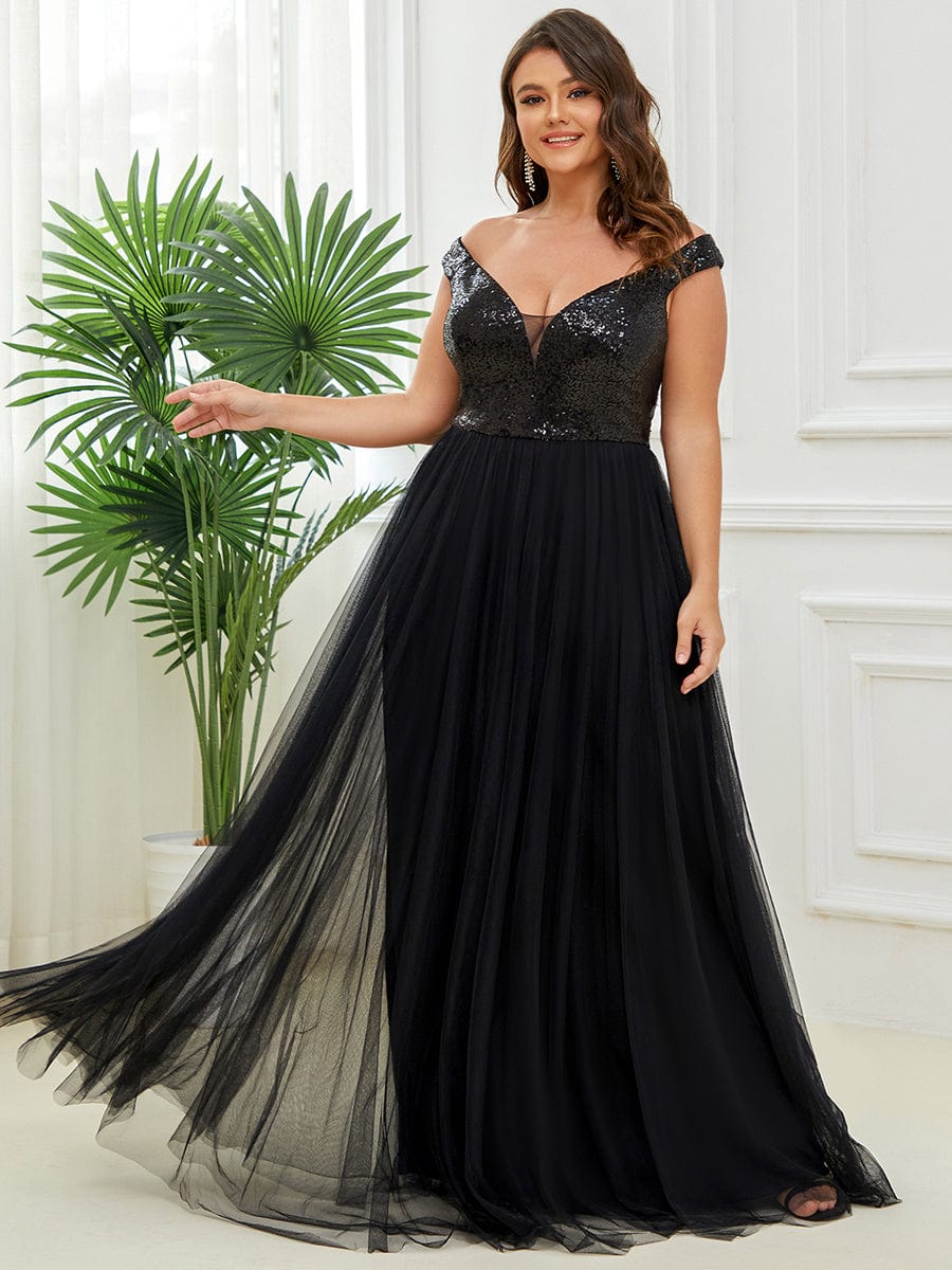 Stunning Plus Size Sequin Sleeveless Evening Gown
