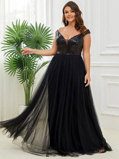 Stunning Plus Size Sequin Sleeveless Evening Gown