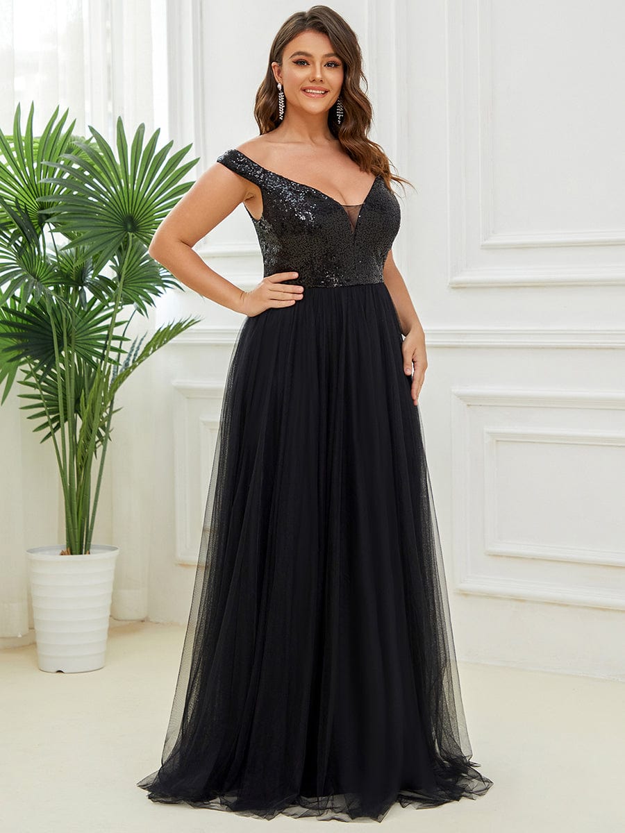 Stunning Plus Size Sequin Sleeveless Evening Gown