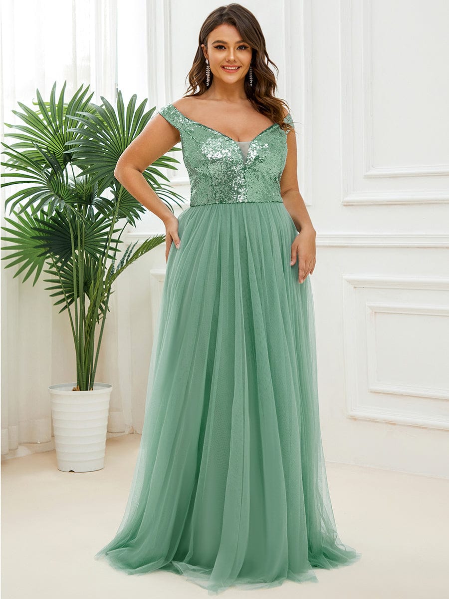 Stunning Plus Size Sequin Sleeveless Evening Gown