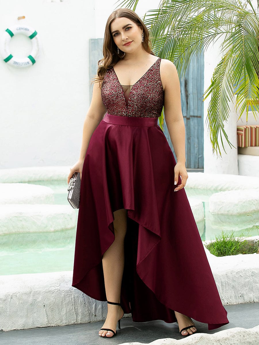 Stunning Plus Size Shimmering High-Low Evening Gown for Women
