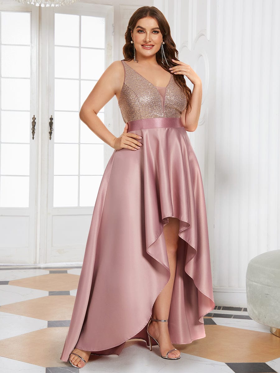 Stunning Plus Size Shimmering High-Low Evening Gown for Women