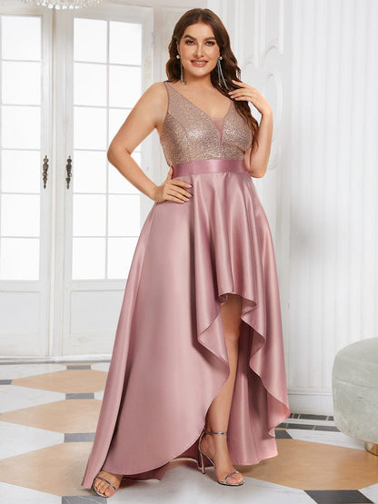 Stunning Plus Size Shimmering High-Low Evening Gown for Women
