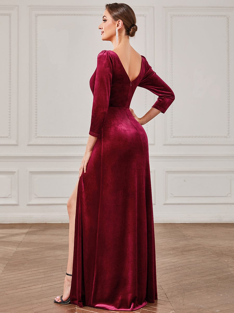 Stunning Sparkling A-Line Evening Gown with Deep V-Neck and Long Sleeves