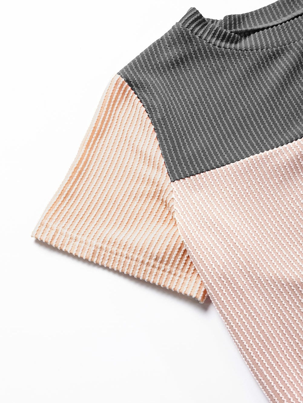 Stylish Black Ribbed Colorblock Tee