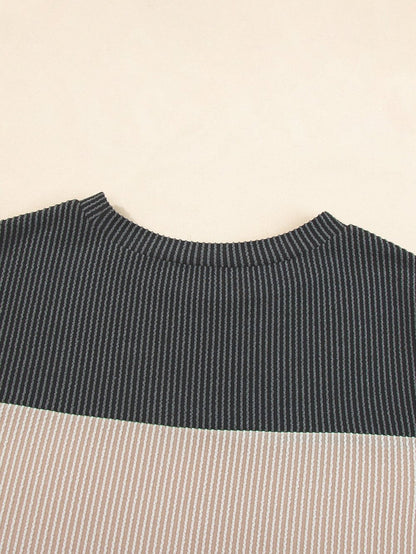 Stylish Black Ribbed Colorblock Tee