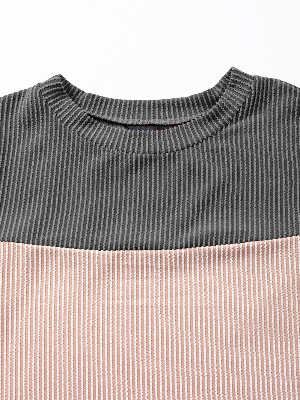 Stylish Black Ribbed Colorblock Tee