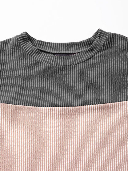 Stylish Black Ribbed Colorblock Tee