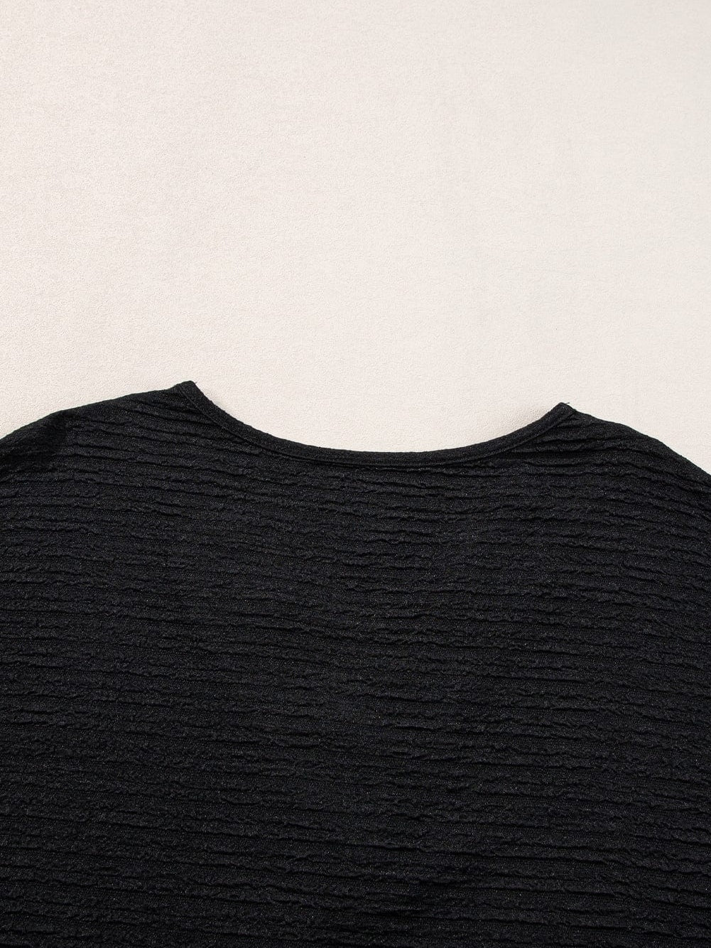 Stylish Black Textured V Neck T-Shirt with Wide Sleeves