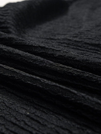 Stylish Black Textured V Neck T-Shirt with Wide Sleeves