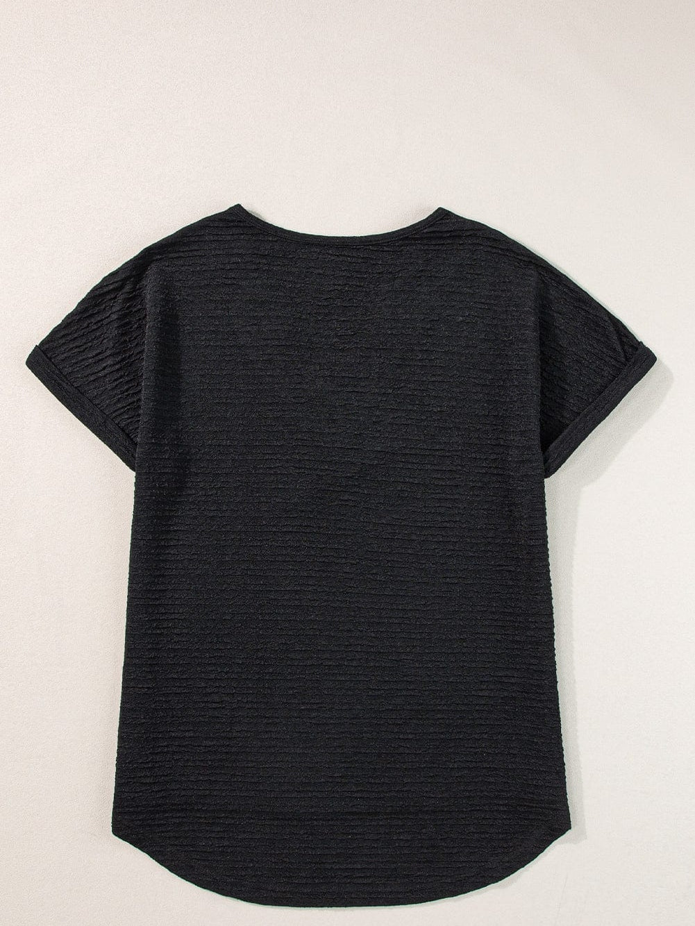 Stylish Black Textured V Neck T-Shirt with Wide Sleeves