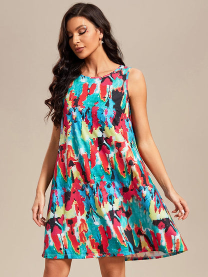 Stylish Printed Strapless Cocktail Dress with Loose A-Line Fit