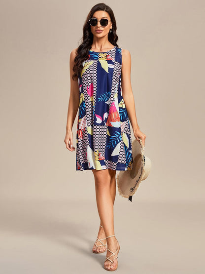 Stylish Printed Strapless Cocktail Dress with Loose A-Line Fit