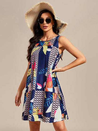 Stylish Printed Strapless Cocktail Dress with Loose A-Line Fit