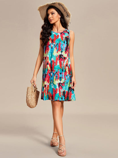 Stylish Printed Strapless Cocktail Dress with Loose A-Line Fit