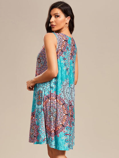 Stylish Printed Strapless Cocktail Dress with Loose A-Line Fit