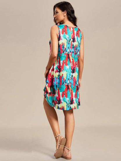 Stylish Printed Strapless Cocktail Dress with Loose A-Line Fit