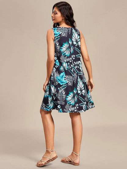 Stylish Printed Strapless Cocktail Dress with Loose A-Line Fit