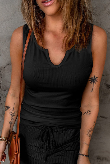 Stylish Purple Ribbed Knit Sleeveless Tank Top