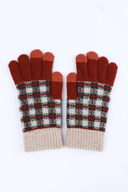 Stylish Red Tartan Touchscreen Winter Gloves