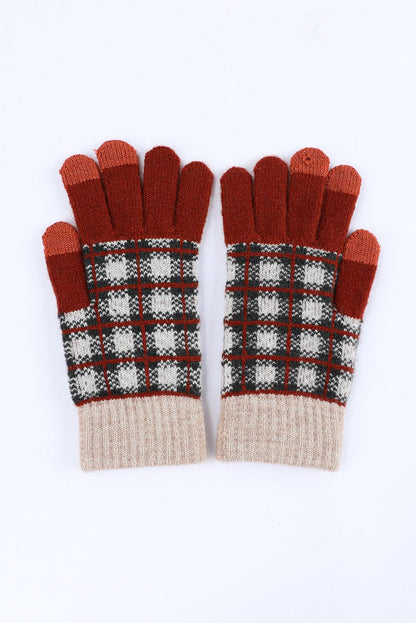 Stylish Red Tartan Touchscreen Winter Gloves