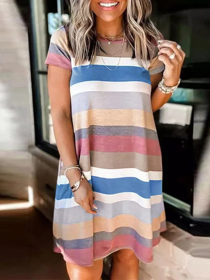 Stylish Striped Print Short Sleeve Mini Dress