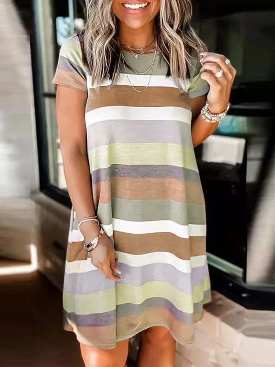 Stylish Striped Print Short Sleeve Mini Dress