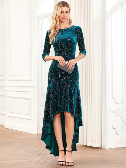 Stylish Velvet High-Low Bodycon Dress for Women