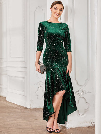 Stylish Velvet High-Low Bodycon Dress for Women