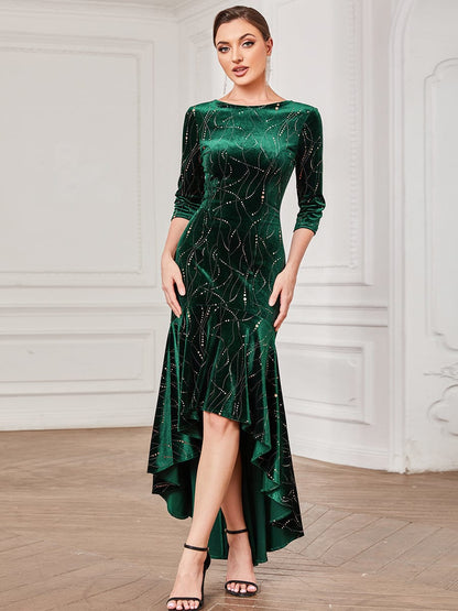 Stylish Velvet High-Low Bodycon Dress for Women