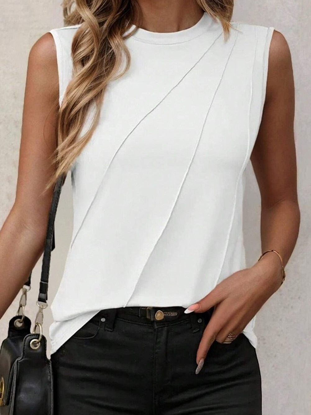Stylish White Pleated Sleeveless Tank Top