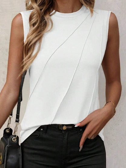 Stylish White Pleated Sleeveless Tank Top