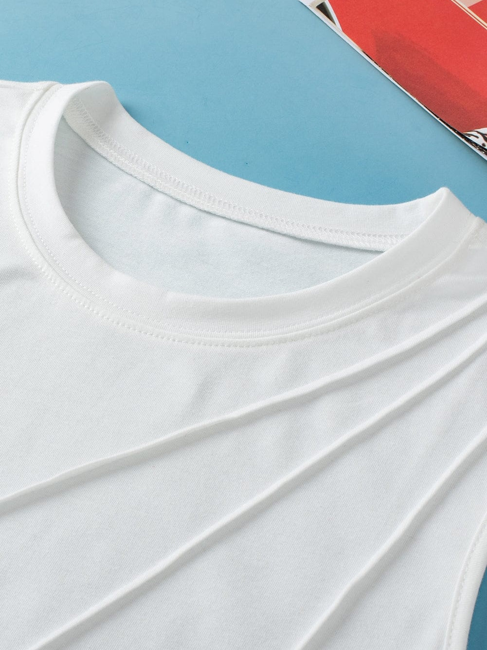 Stylish White Pleated Sleeveless Tank Top