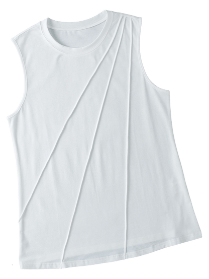Stylish White Pleated Sleeveless Tank Top
