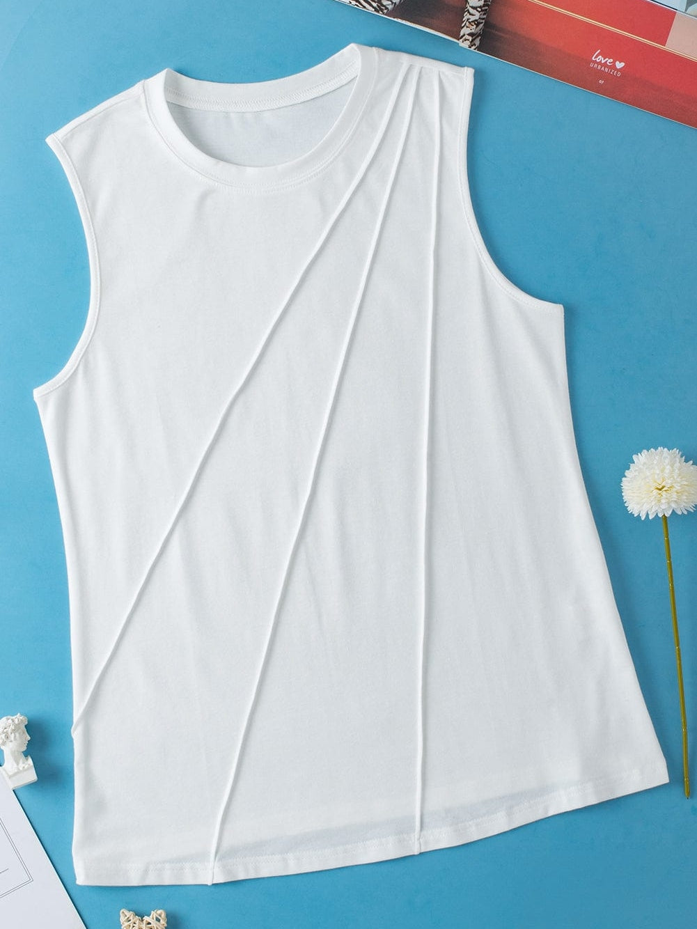Stylish White Pleated Sleeveless Tank Top
