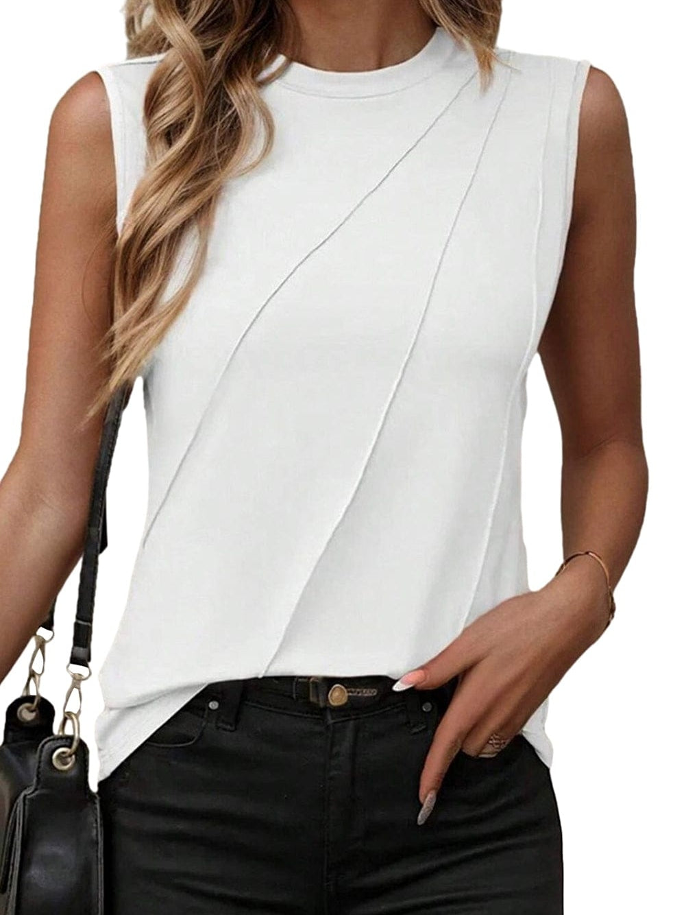 Stylish White Pleated Sleeveless Tank Top