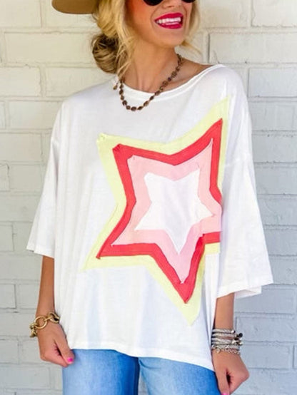 Stylish White Starry Oversized Tee with Half Sleeves