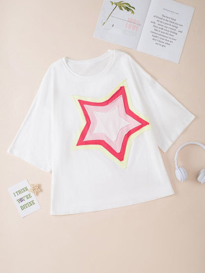 Stylish White Starry Oversized Tee with Half Sleeves