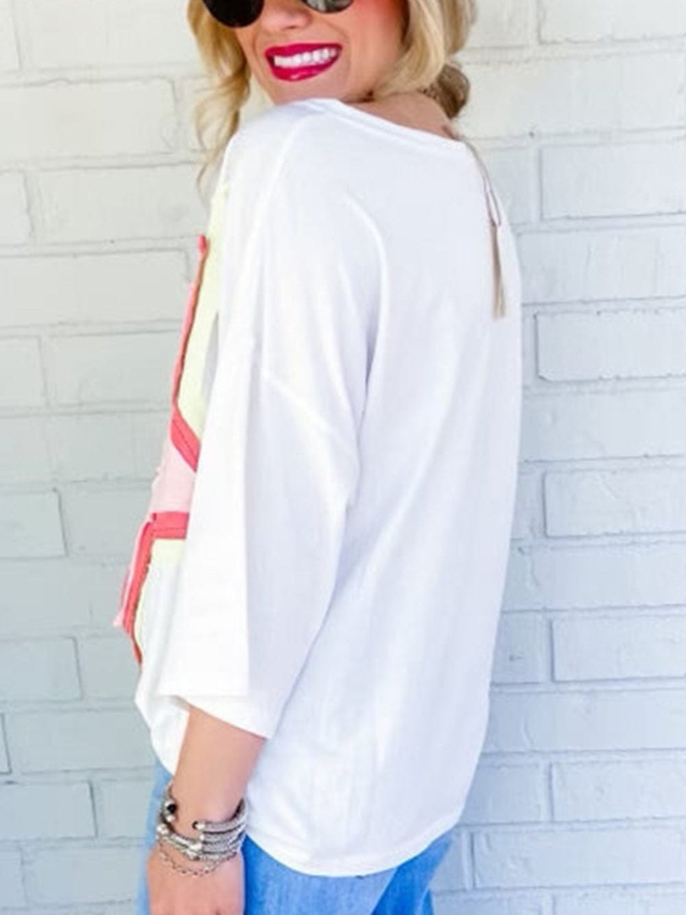 Stylish White Starry Oversized Tee with Half Sleeves