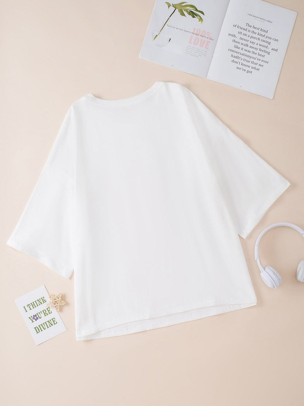 Stylish White Starry Oversized Tee with Half Sleeves