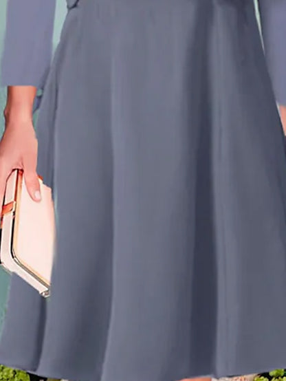 Women's Dress - Dress Set Two Piece Dress A Line Dress Midi Dress Dusty Blue 3/4 Length Sleeve Floral Ruched Spring Fall Autumn Crew Neck Fashion 2023 S M L XL XXL 3XL