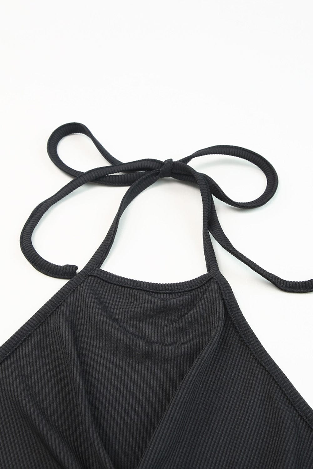 Sultry Black Twist Halter Ribbed Midi Dress